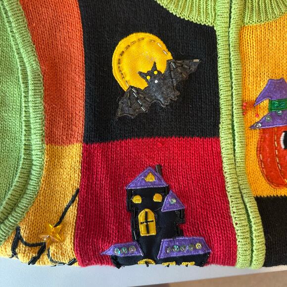 Vintage Tiara Halloween Zip Up Sweater Vest Size XL Embroidered Beaded 90s - Picture 12 of 13